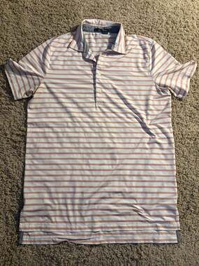 RLX Ralph Lauren Striped Polo Shirt XL Orange White Short Sleeve Golf